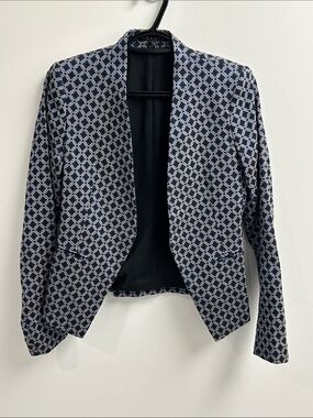 Theory Navy and Black Open-Front Patterned Women's Blazer